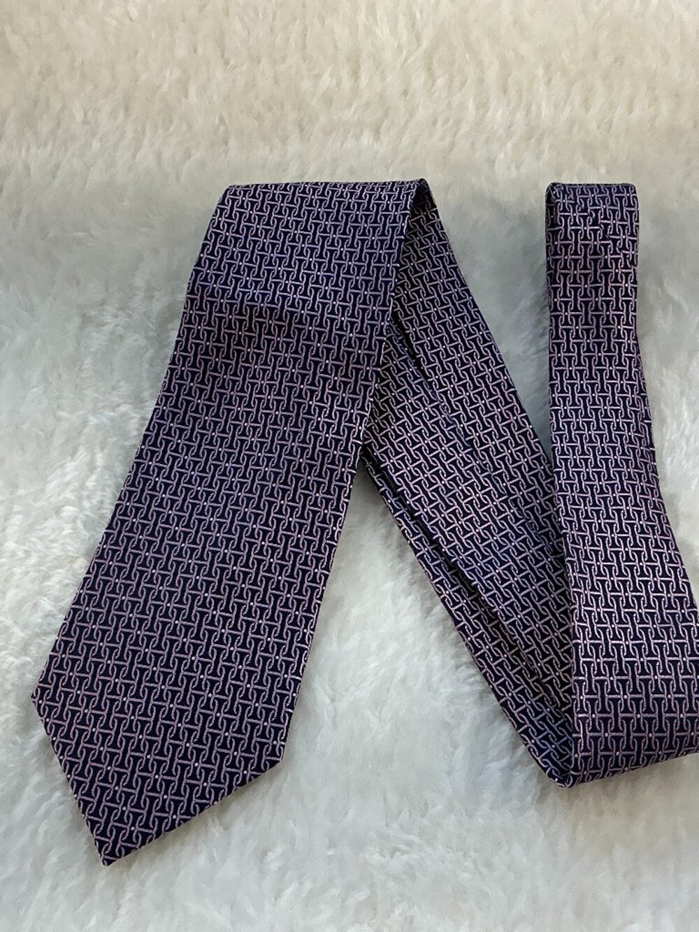 Claude Laurent Paris Purple Geometric Pattern Necktie